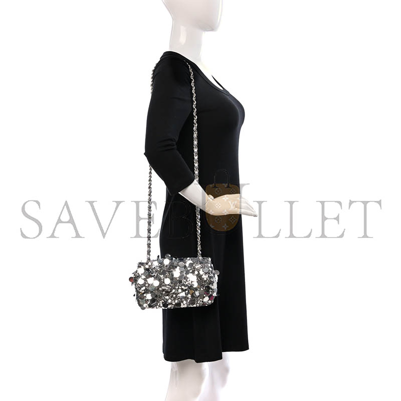 CHANEL SEQUIN MINI RECTANGULAR FLAP SILVER  (20*13*6cm) 